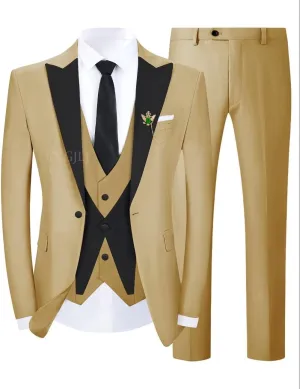 3 Piece Slim Fit Tuxedos for Men Tux Wedding Suits Man One Button Blazer Tuxedo Vest Pants Formal Prom Suits Sets