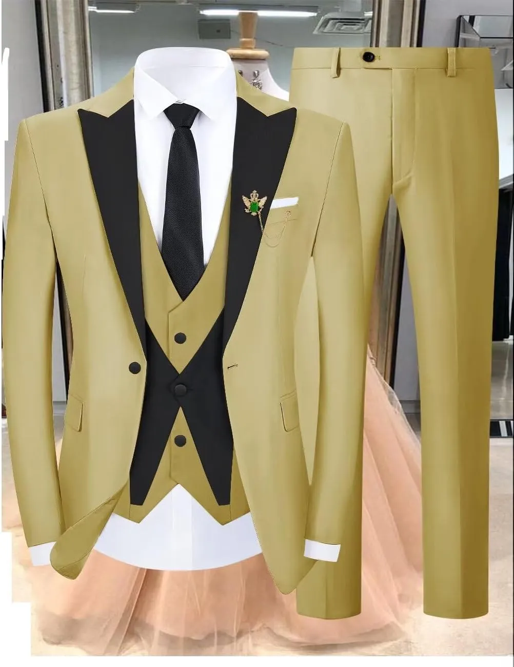 3 Piece Slim Fit Tuxedos for Men Tux Wedding Suits Man One Button Blazer Tuxedo Vest Pants Formal Prom Suits Sets