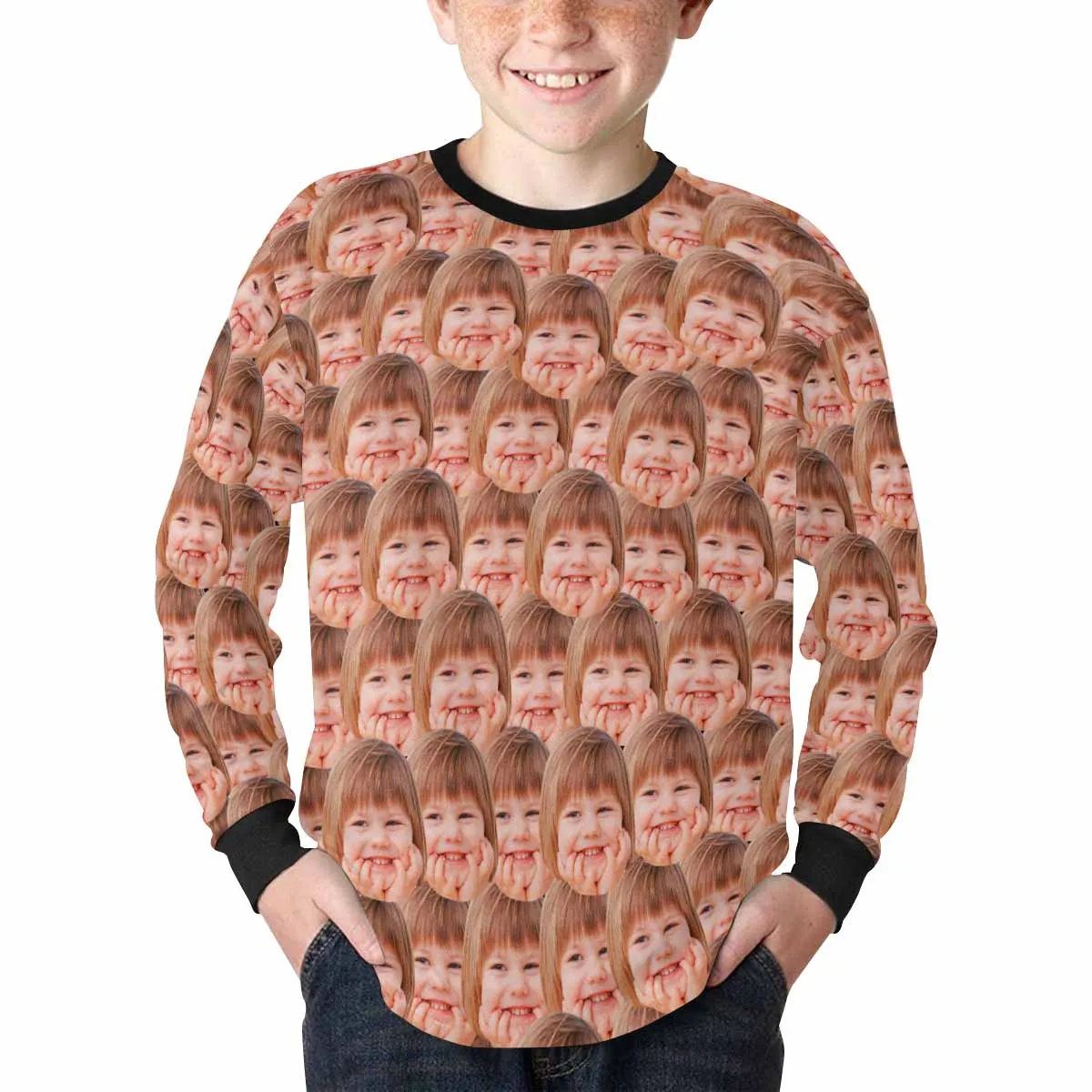#7-16Y Custom Face Unique Kids' Rib Cuff Long Sleeve T-shirt