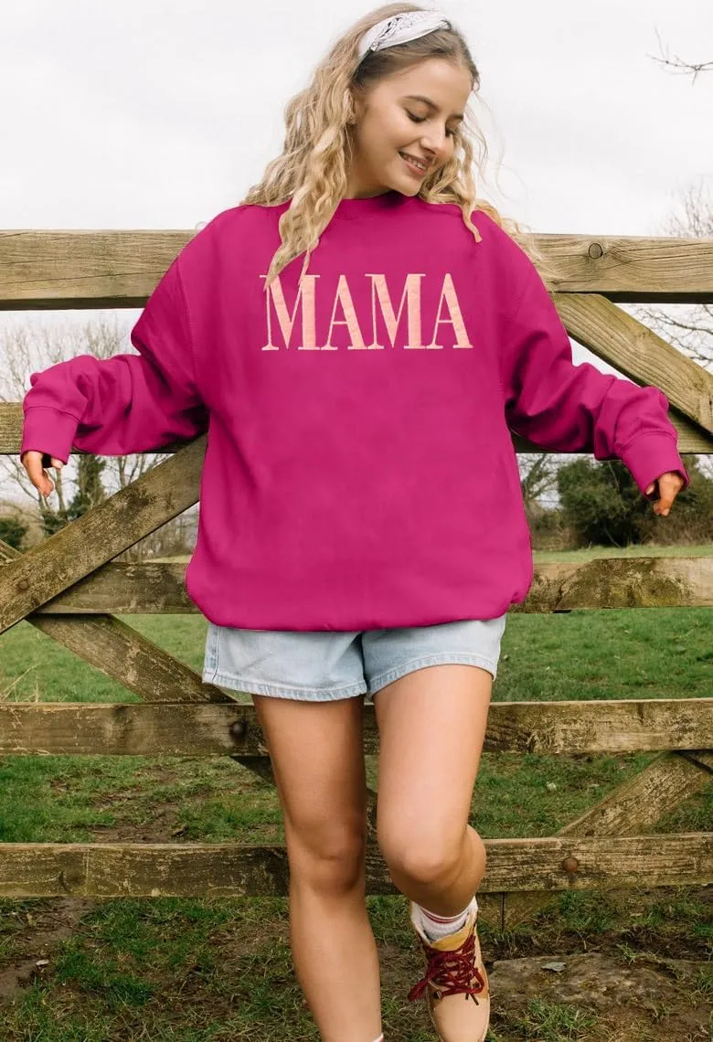 AIIWEIS Oversized Mama Sweatshirt for Women Mom Letter Print Pullover Tops Casual Crewneck Long Sleeve Shirt