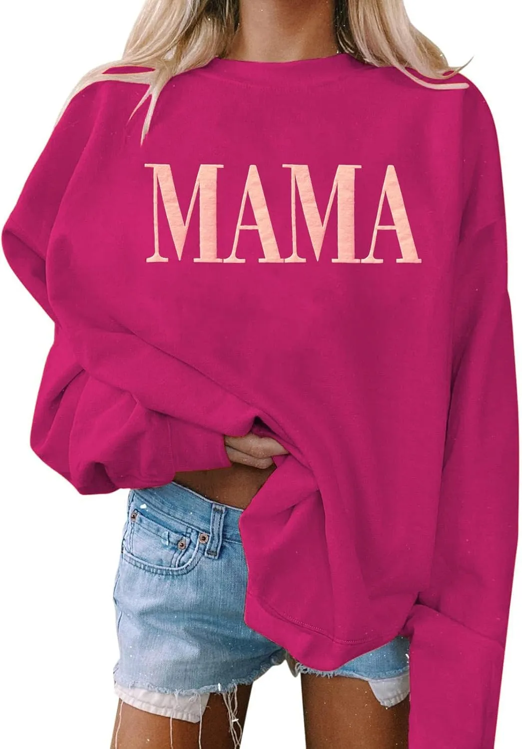AIIWEIS Oversized Mama Sweatshirt for Women Mom Letter Print Pullover Tops Casual Crewneck Long Sleeve Shirt