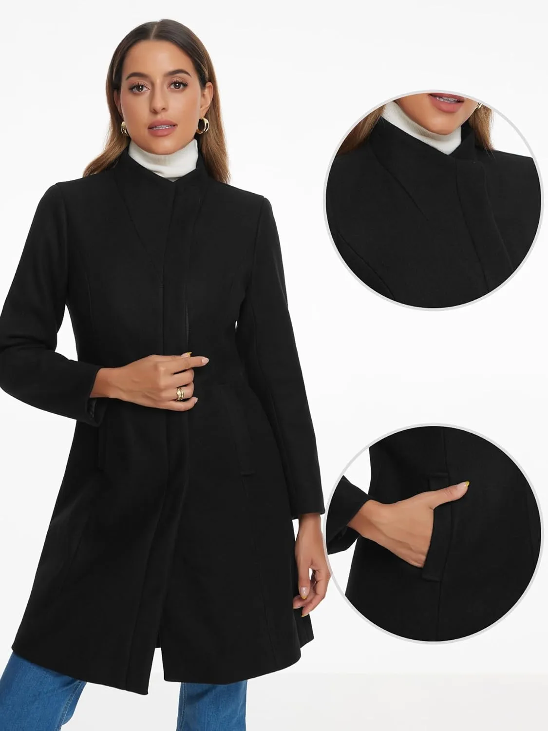 Allegra K Peacoat Coat for Women's Wrap Collar 2024 Winter Trench Coat