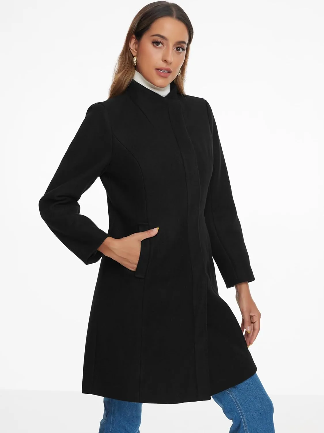 Allegra K Peacoat Coat for Women's Wrap Collar 2024 Winter Trench Coat