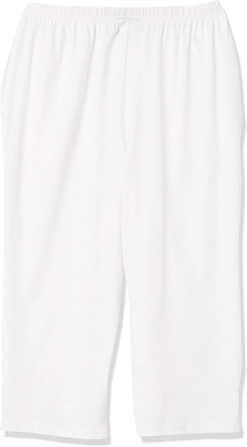AmeriMark Womens Capri Pants - Full Elastic Waist Pedal Pushers - Ladies 100% Cotton Pull-On Cropped Pants - Side Pockets
