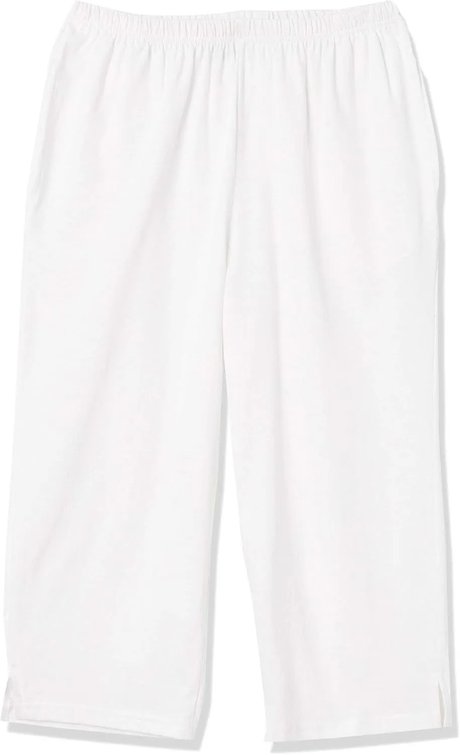 AmeriMark Womens Capri Pants - Full Elastic Waist Pedal Pushers - Ladies 100% Cotton Pull-On Cropped Pants - Side Pockets