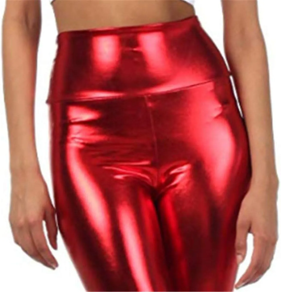 Andongnywell Womens Faux Leather Leggings Pants Uplifting Hip High Waist Tummy Slim Sexy Reflective Trousers