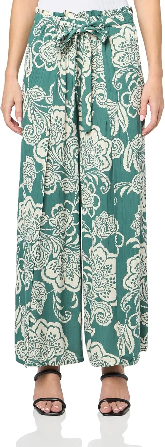 Angie Women's Wide Leg Tie Waist Pants with Slits