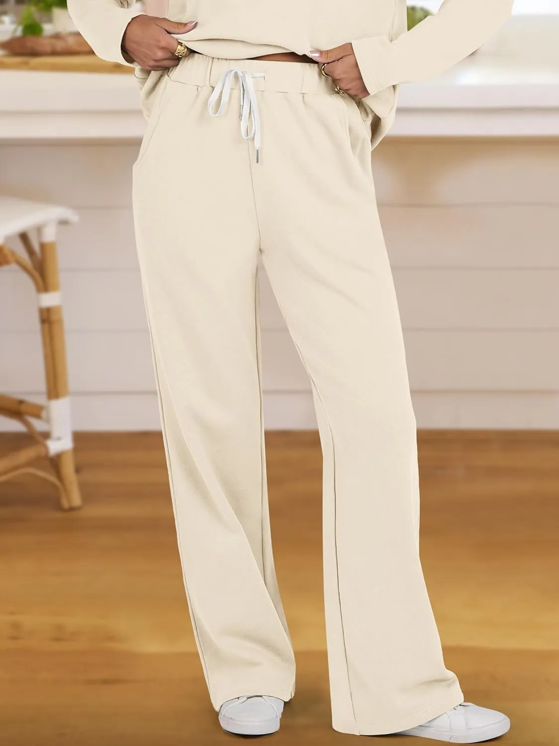 ANRABESS Lounge Sets for Women 2 Piece Outfits Sweatsuit Set Fall V Neck Sweatshirts Wide Leg Pants Tracksuits