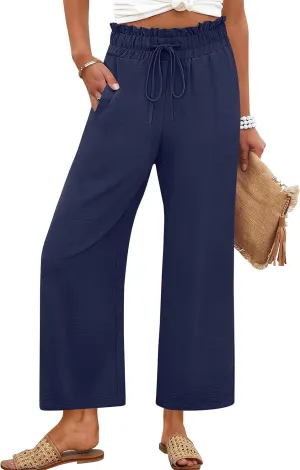 ANRABESS Women 2025 Summer Casual Flowy Loose High Waist Boho Wide Leg Cropped Palazzo Lounge Beach Vacation Pants Trousers