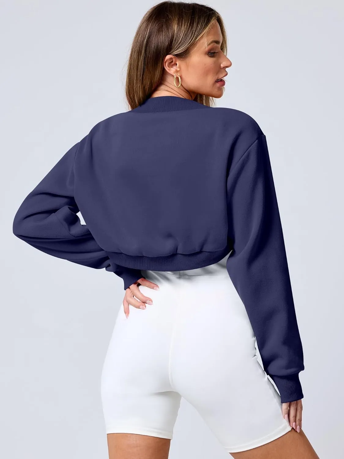 ANRABESS Womens Cropped Sweatshirt Long Sleeve Bolero Cardigan Open Front Shrug Workout Thumb Hole Y2K Tops Preppy Clothes