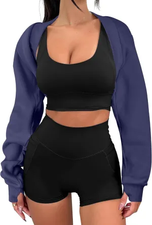 ANRABESS Womens Cropped Sweatshirt Long Sleeve Bolero Cardigan Open Front Shrug Workout Thumb Hole Y2K Tops Preppy Clothes
