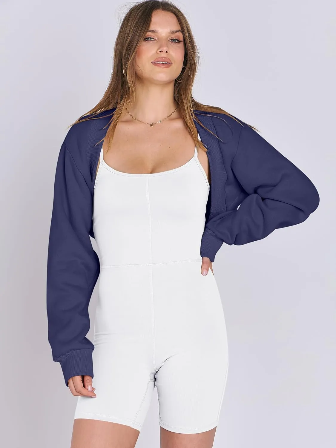 ANRABESS Womens Cropped Sweatshirt Long Sleeve Bolero Cardigan Open Front Shrug Workout Thumb Hole Y2K Tops Preppy Clothes