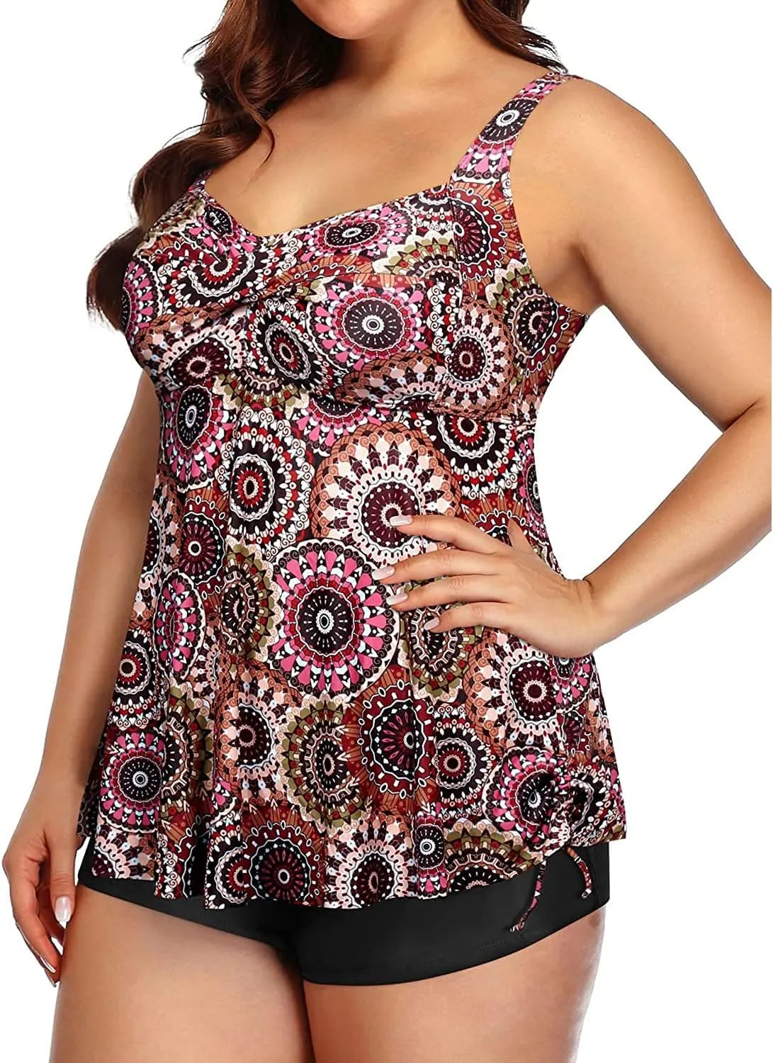 Aqua Eve Women Plus Size Tankini Swimsuit Two Piece Flowy Swimdress Bathing Suits with Shorts