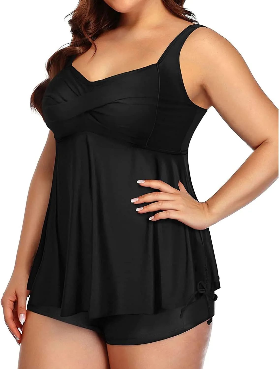 Aqua Eve Women Plus Size Tankini Swimsuit Two Piece Flowy Swimdress Bathing Suits with Shorts
