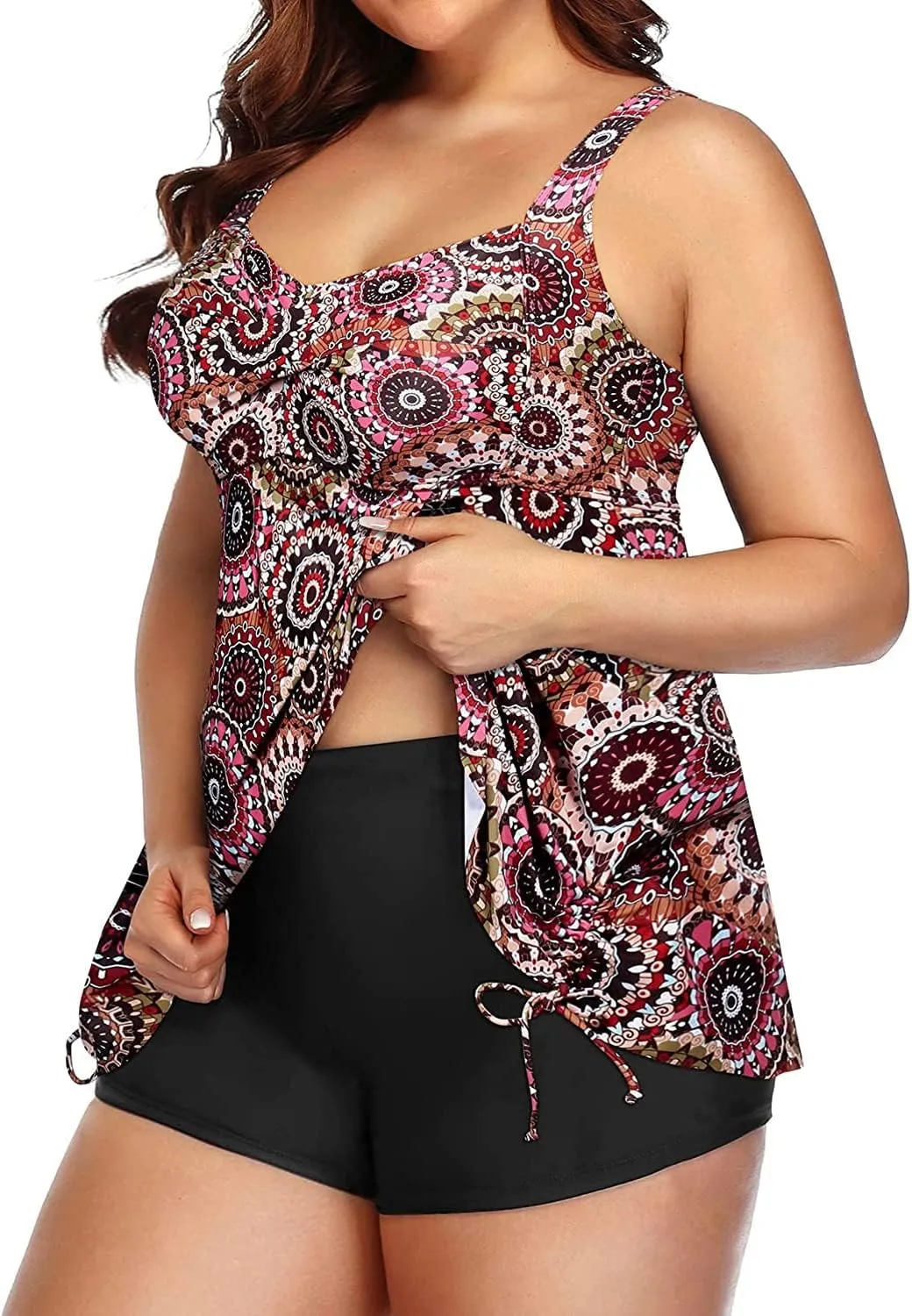 Aqua Eve Women Plus Size Tankini Swimsuit Two Piece Flowy Swimdress Bathing Suits with Shorts
