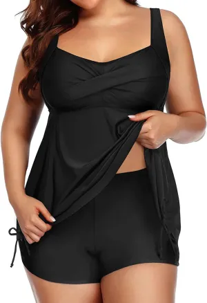 Aqua Eve Women Plus Size Tankini Swimsuit Two Piece Flowy Swimdress Bathing Suits with Shorts
