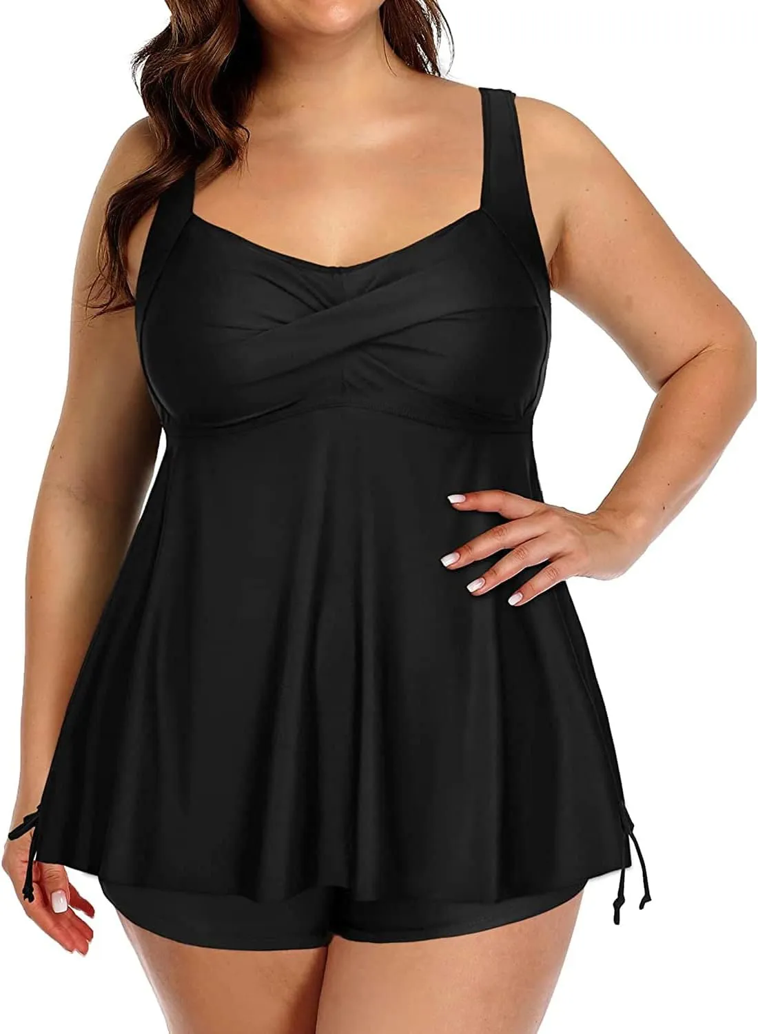 Aqua Eve Women Plus Size Tankini Swimsuit Two Piece Flowy Swimdress Bathing Suits with Shorts