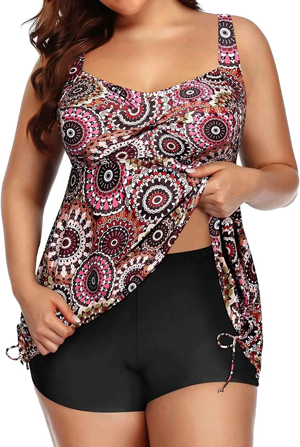 Aqua Eve Women Plus Size Tankini Swimsuit Two Piece Flowy Swimdress Bathing Suits with Shorts