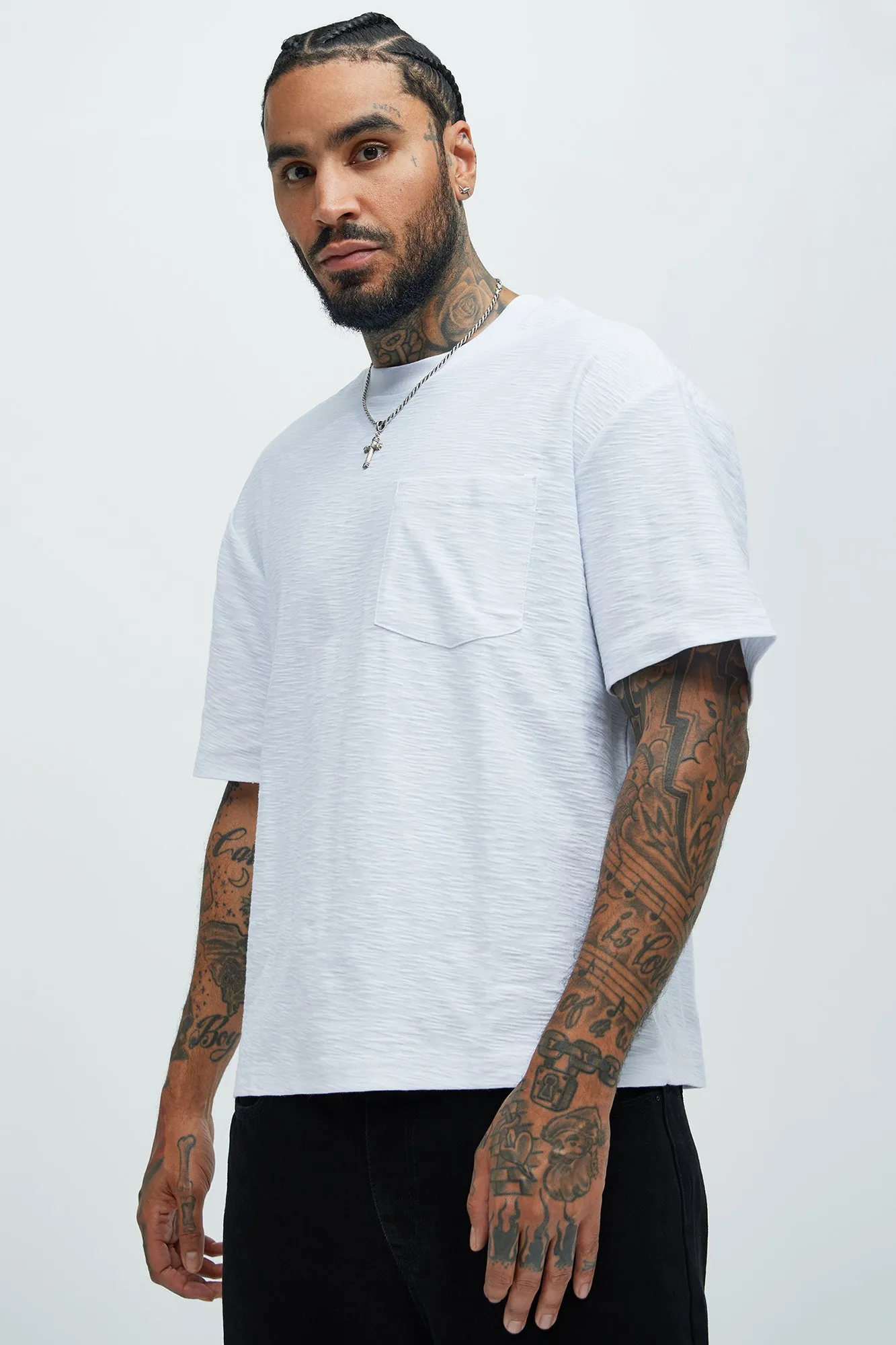 Asher Slub Texture Pocket Tee - White