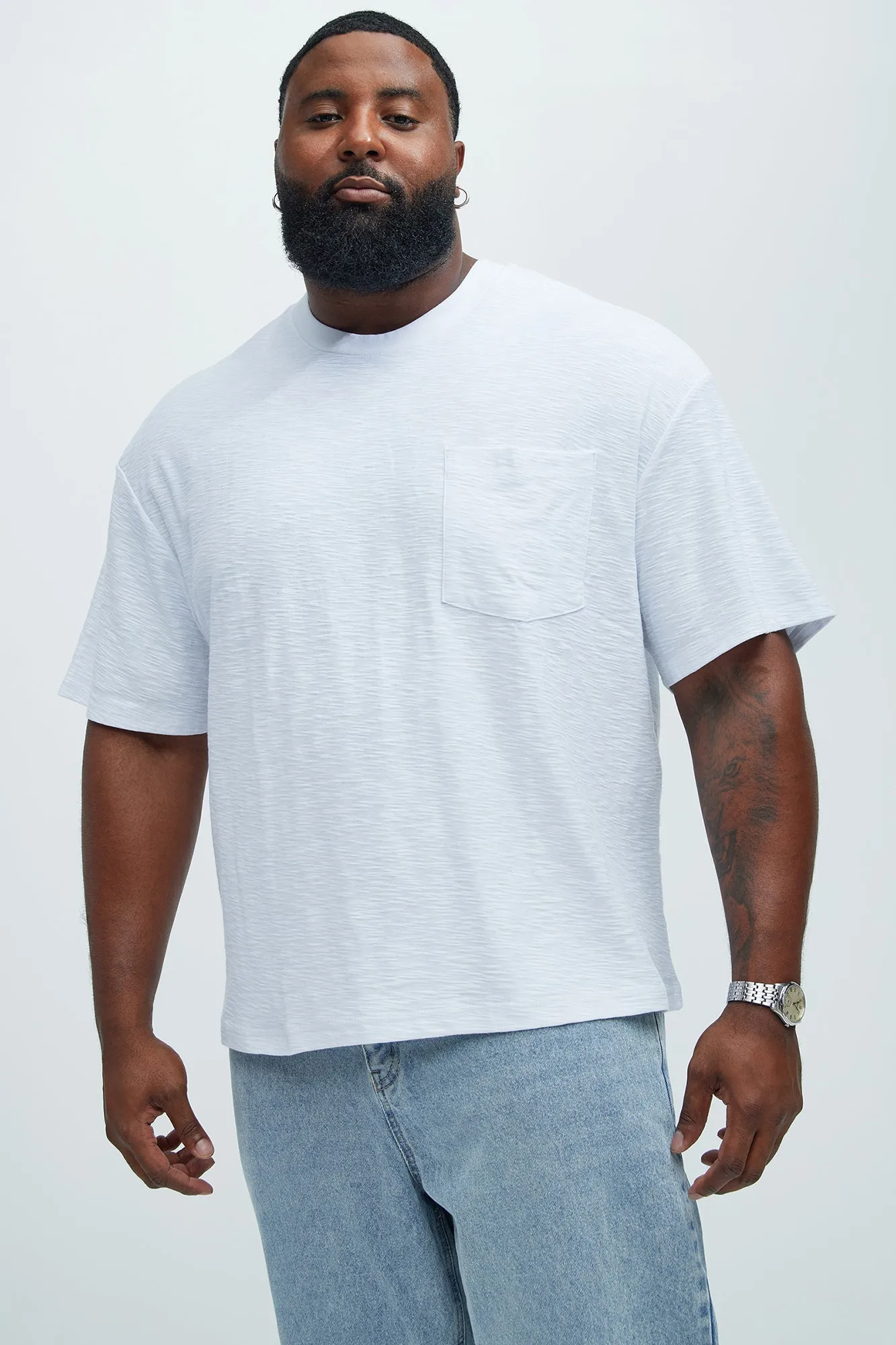 Asher Slub Texture Pocket Tee - White