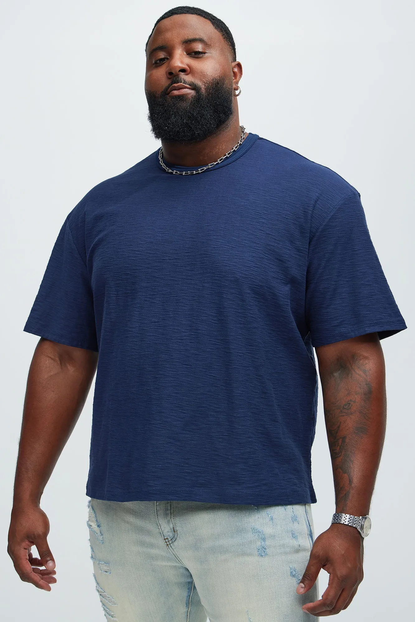 Asher Slub Texture Short Sleeve Tee - Navy