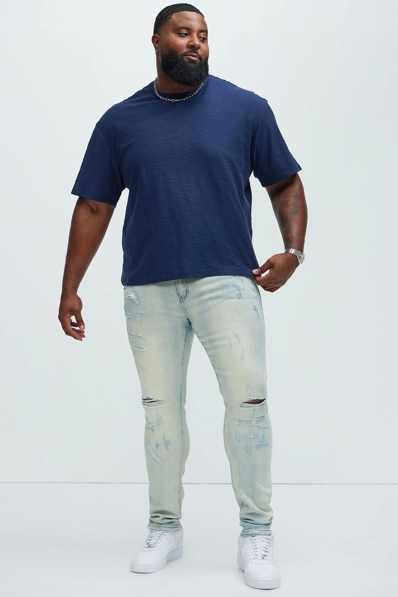 Asher Slub Texture Short Sleeve Tee - Navy