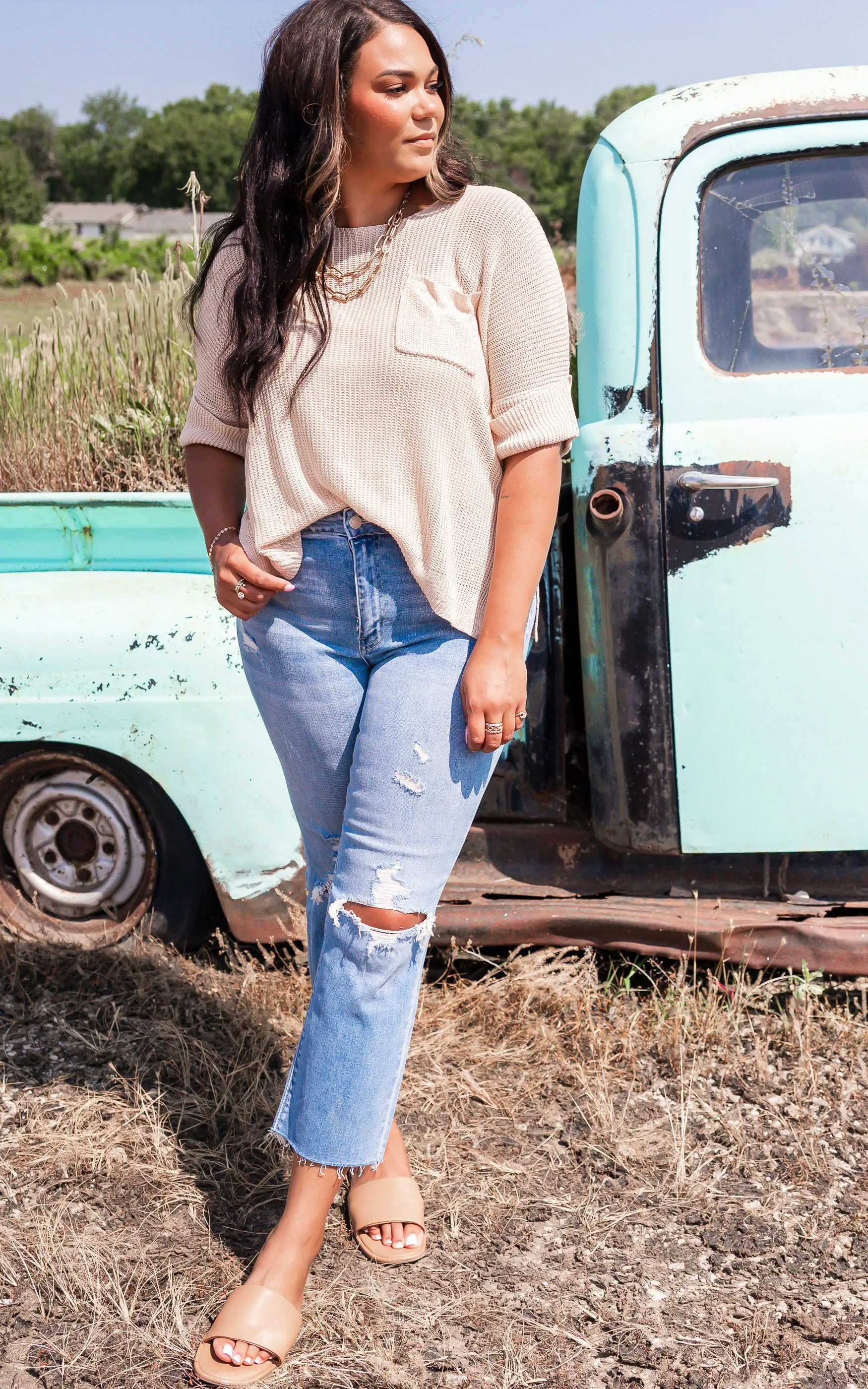 Autumn Breeze Half Sleeve Solid Knit Top - Final Sale