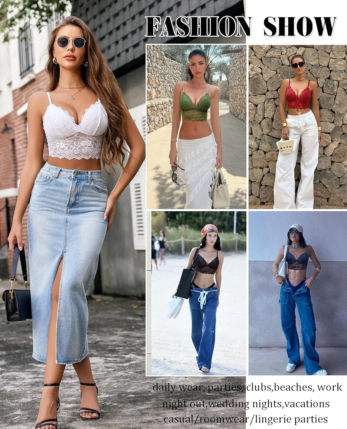 Avidlove Bralettes for Women V Neck Spaghetti Strap Bra Lace Tops Sexy Cami Crop Top Going Out Lingerie Outfits