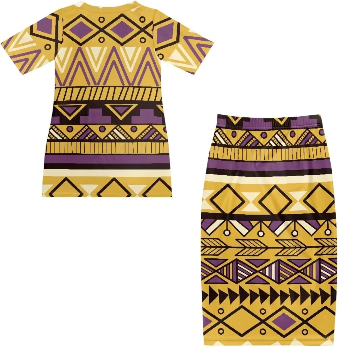 Aztec Native American High Waist Midi Skirt Set Women 2 Piece Summer Outfits Tops High Waist Midi Skirt Set