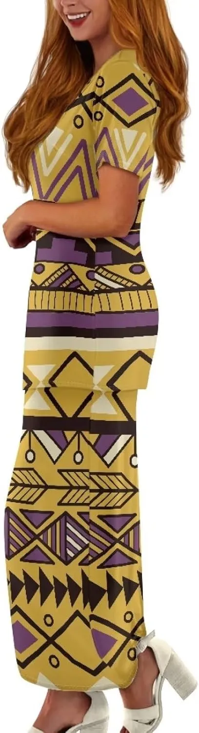 Aztec Native American High Waist Midi Skirt Set Women 2 Piece Summer Outfits Tops High Waist Midi Skirt Set