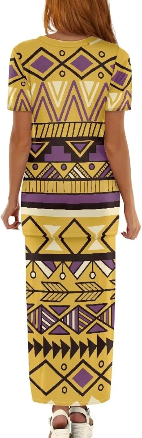 Aztec Native American High Waist Midi Skirt Set Women 2 Piece Summer Outfits Tops High Waist Midi Skirt Set