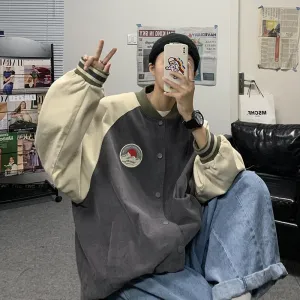 Baseball uniform male personality contrast color stitching loose brand retro style wild casual jacket autumn trend Korean coat