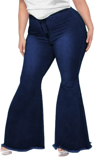BessCops Plus Size Bell Bottom Jeans for Women Elastic High Waisted Classic Flared Denim Pants