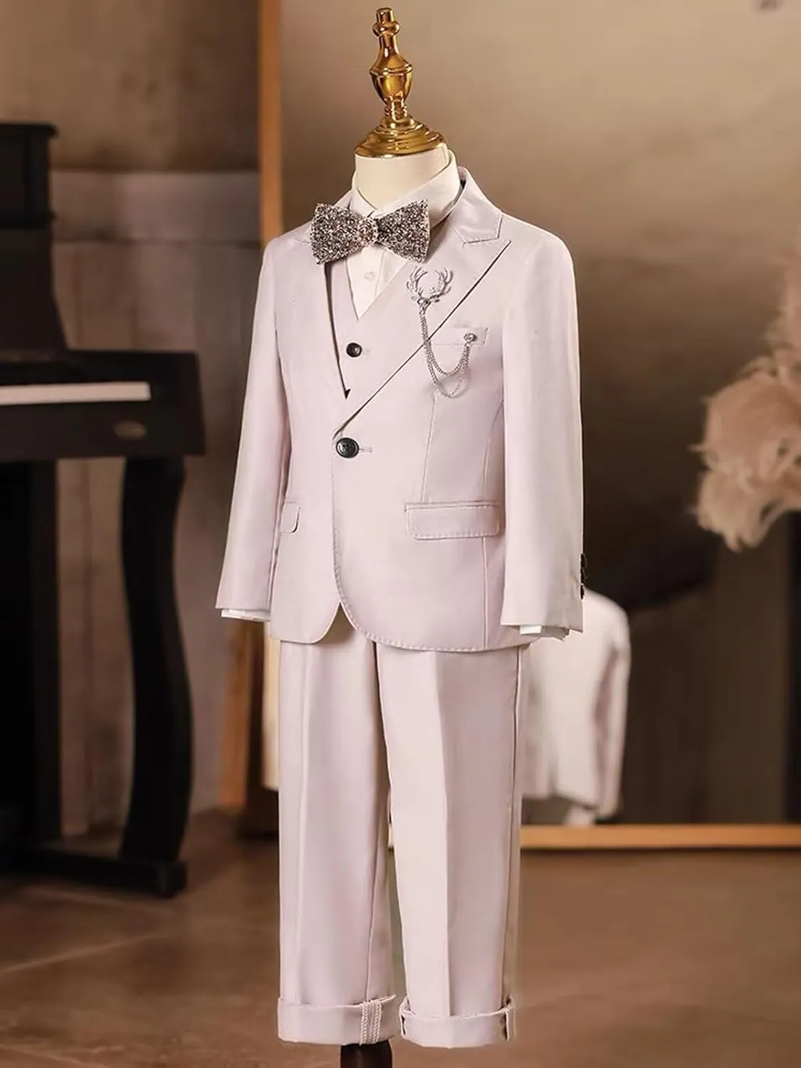 Boys Suit Slim Fit Toddler Suit for Boys Single Breasted Kids Tuxedo Suit for Wedding Suit Set