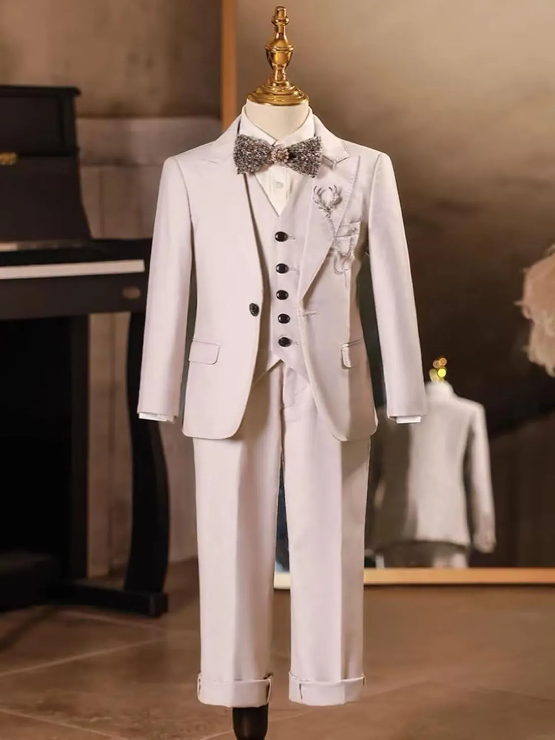 Boys Suit Slim Fit Toddler Suit for Boys Single Breasted Kids Tuxedo Suit for Wedding Suit Set