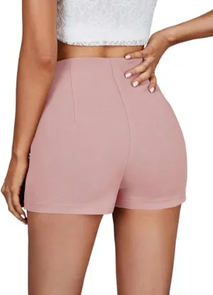 Button Slit Hem Skort High Waist Fall Womens Short Pants, X-Small, Pink