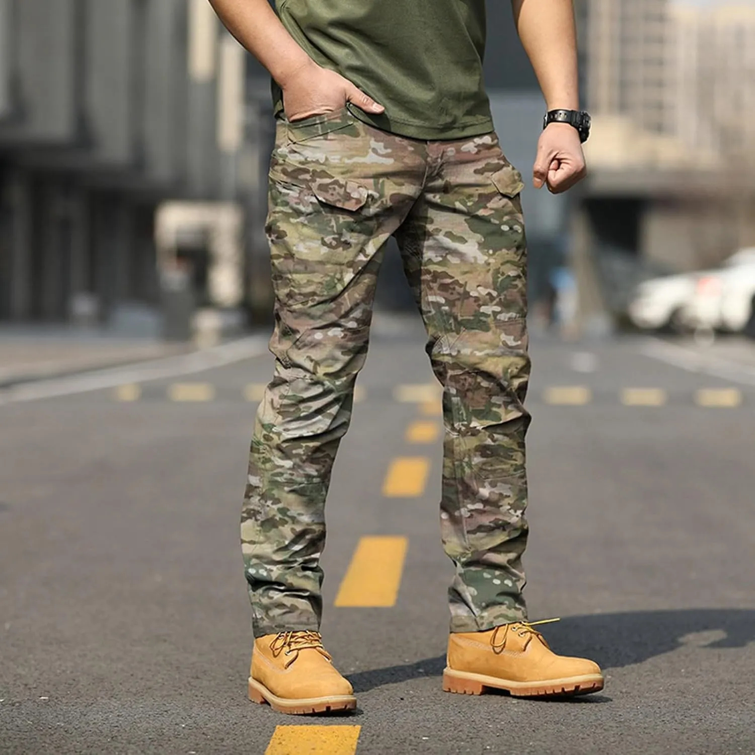 Cargo Pants for Men Cargo Work Pants Overalls Outdoor Elastic Waist Loose Slim Fit Hiking Dry Pant with Pockets