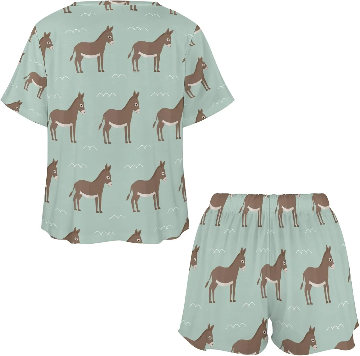 Cartoon Donkey Pajama Set for Women 2 Piece Sleepwear Loungewear Short Sleeve PJ S