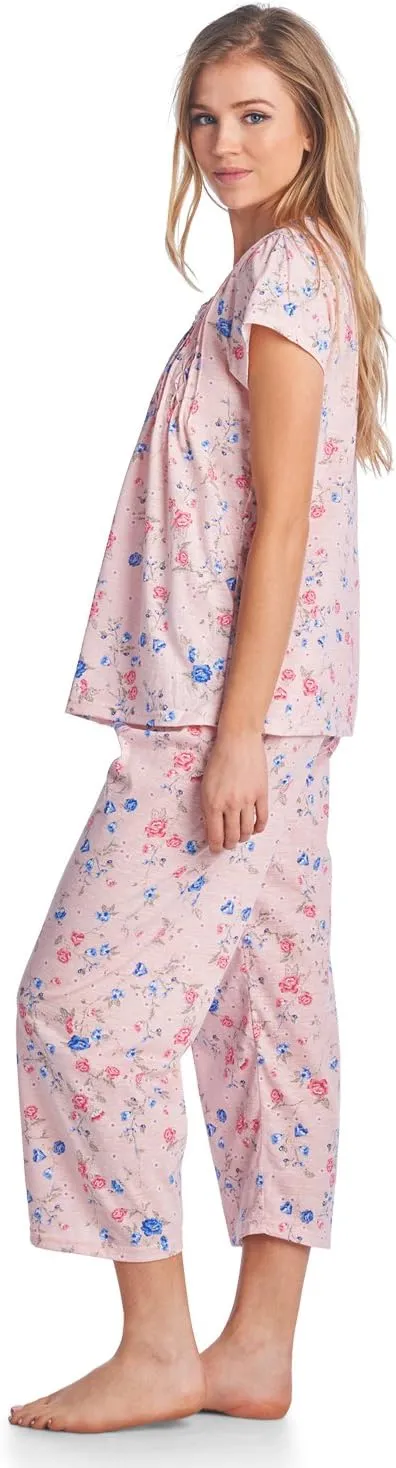 Casual Nights Women's Capri Pajama Set, Top with Capri Pants Pjs Floral Pajama Sets
