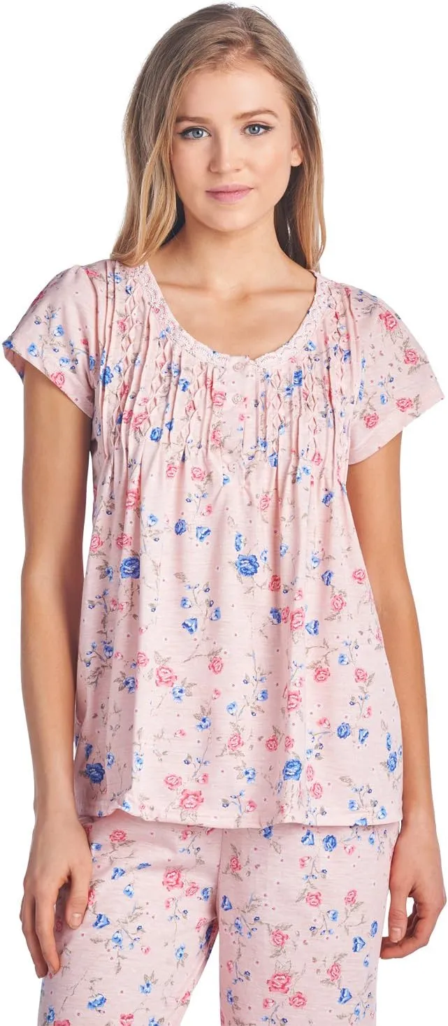 Casual Nights Women's Capri Pajama Set, Top with Capri Pants Pjs Floral Pajama Sets