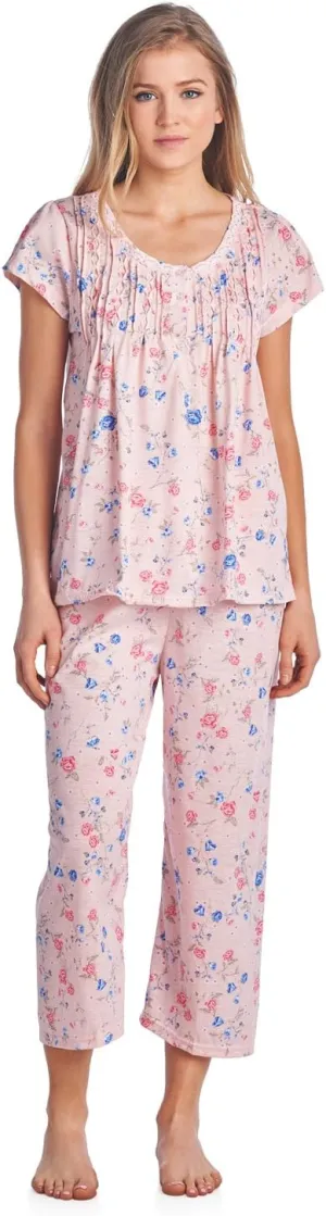 Casual Nights Women's Capri Pajama Set, Top with Capri Pants Pjs Floral Pajama Sets
