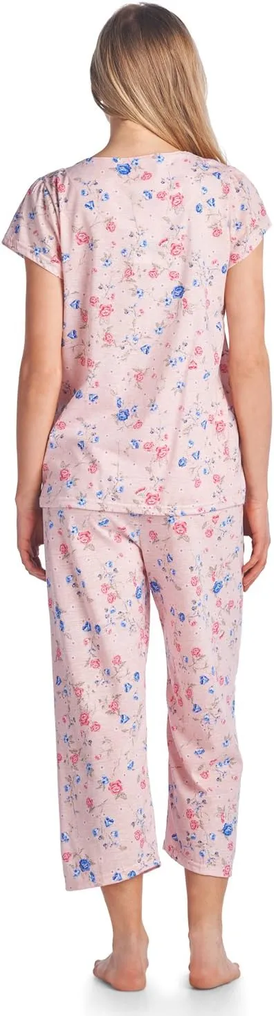Casual Nights Women's Capri Pajama Set, Top with Capri Pants Pjs Floral Pajama Sets