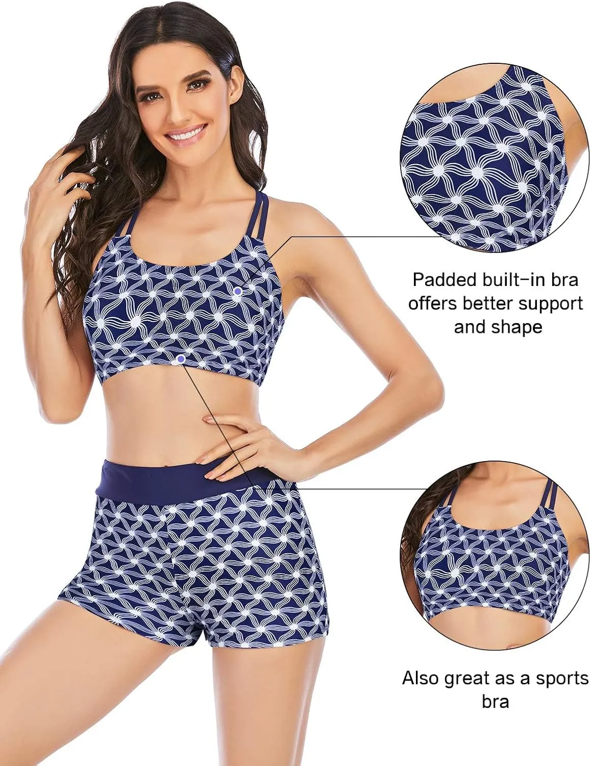 Century Star 3 Piece Tankini Swimsuits for Women 2025 Tummy Control Bathing Suit Tankini Top & Shorts Ladies Swimwear