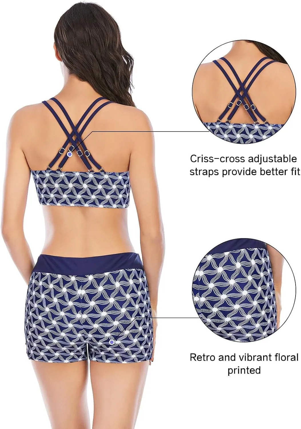 Century Star 3 Piece Tankini Swimsuits for Women 2025 Tummy Control Bathing Suit Tankini Top & Shorts Ladies Swimwear