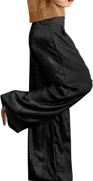 CHARTOU Women's Wide Leg Pants High Waist Straight Long Pant Metallic Patchwork Lounge Trousers with Pockets