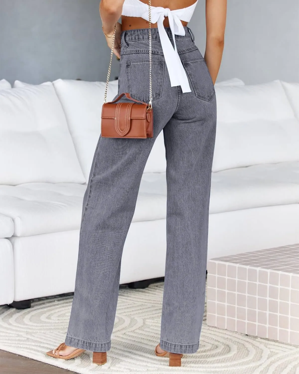 Cicy Bell Women's High Waisted Jeans Boyfriend Baggy Straight Leg Casual Denim Pants with Pockets