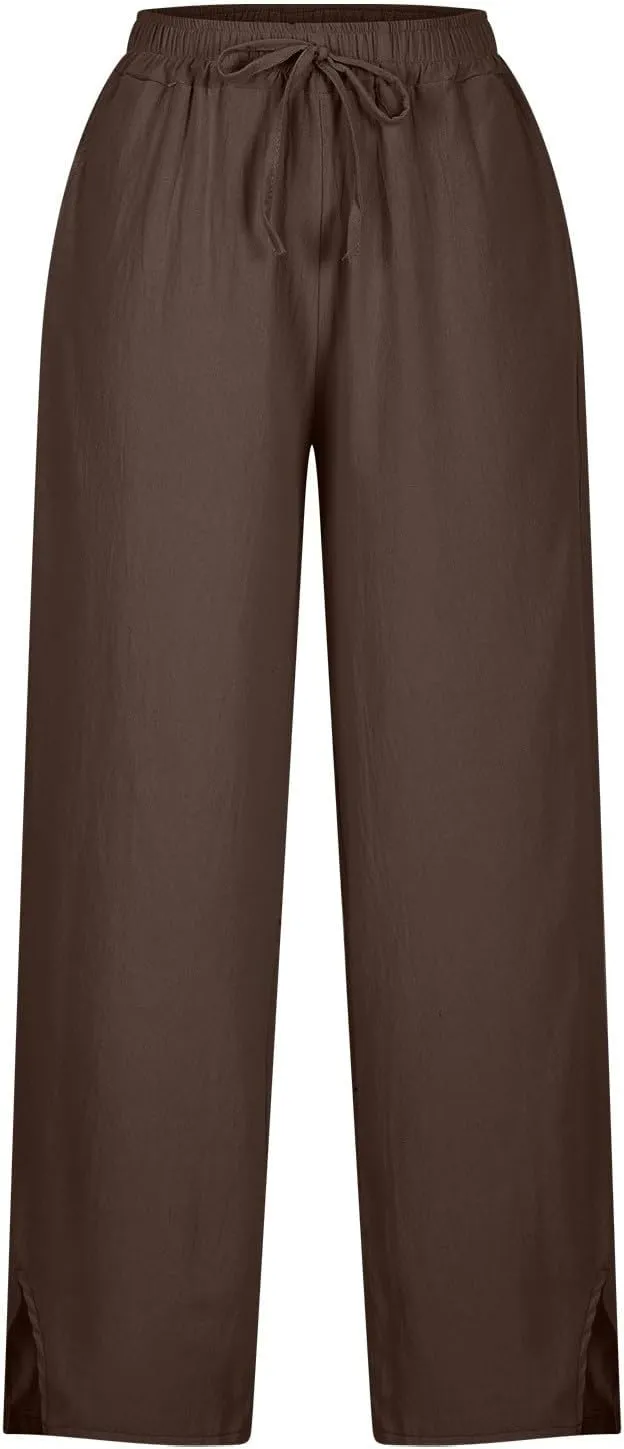 Cotton Linen Pants for Women 2025 Summer Gauze Drawstring High Waisted Wide Leg Trousers Beach Vacation Clothes