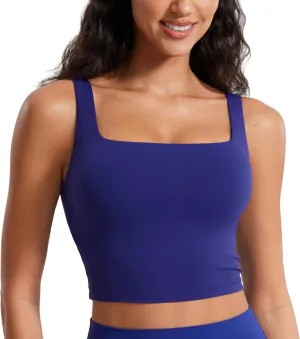 CRZ YOGA Butterluxe Womens Square Neck Longline Sports Bra - Workout Crop Tank Tops Padded Yoga Camisole with Built in Pads