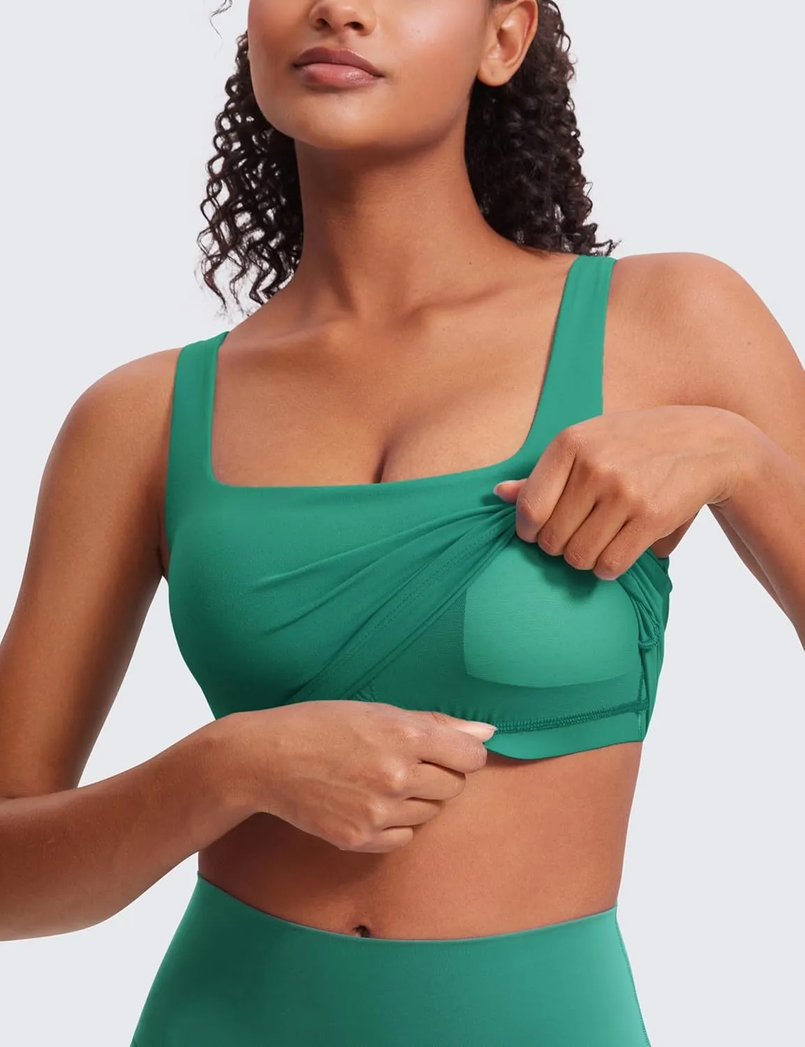 CRZ YOGA Butterluxe Womens Square Neck Longline Sports Bra - Workout Crop Tank Tops Padded Yoga Camisole with Built in Pads