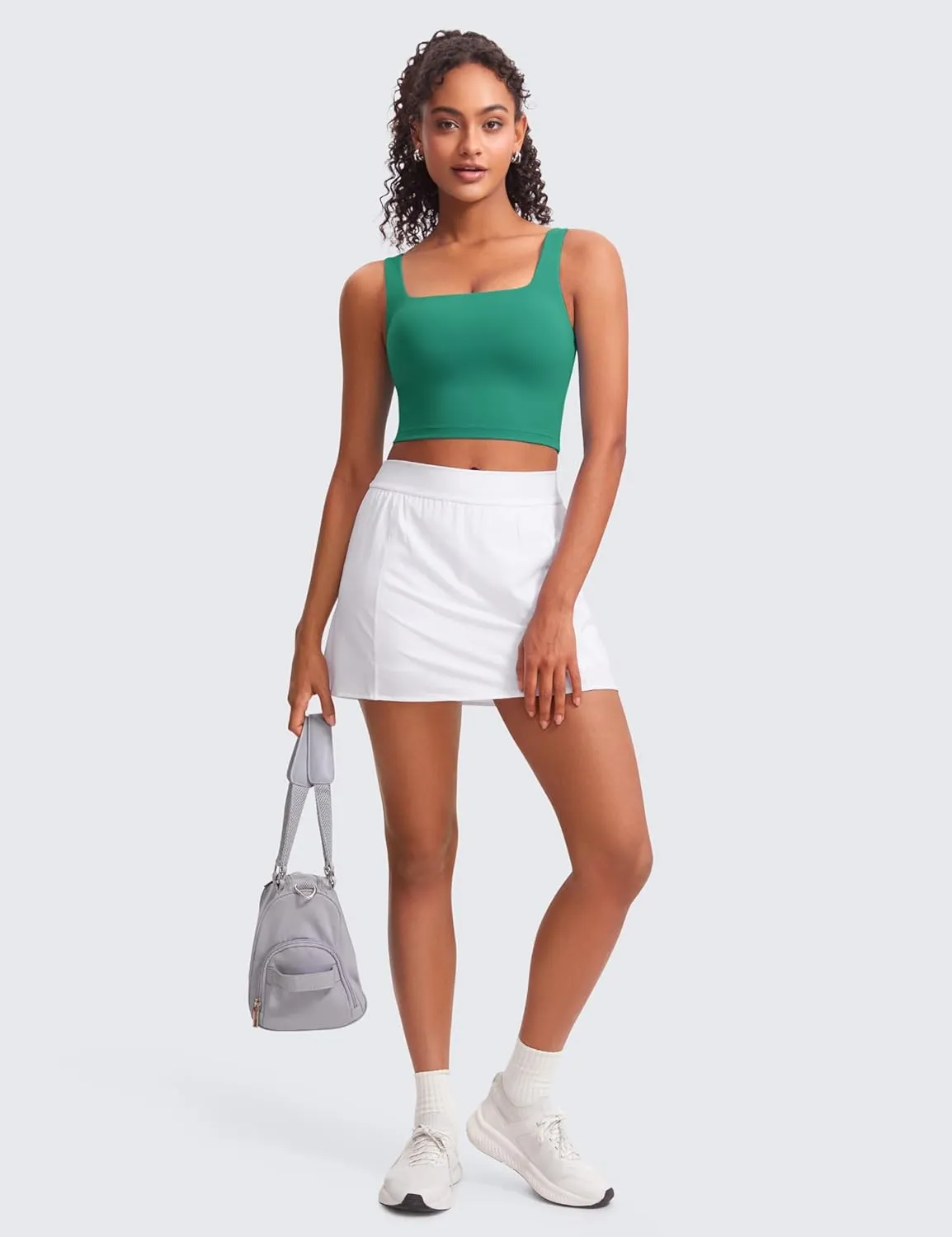 CRZ YOGA Butterluxe Womens Square Neck Longline Sports Bra - Workout Crop Tank Tops Padded Yoga Camisole with Built in Pads